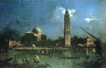 Celebración nocturna fuera de la iglesia de san pietro di castello Canaletto Venecia Pinturas al óleo